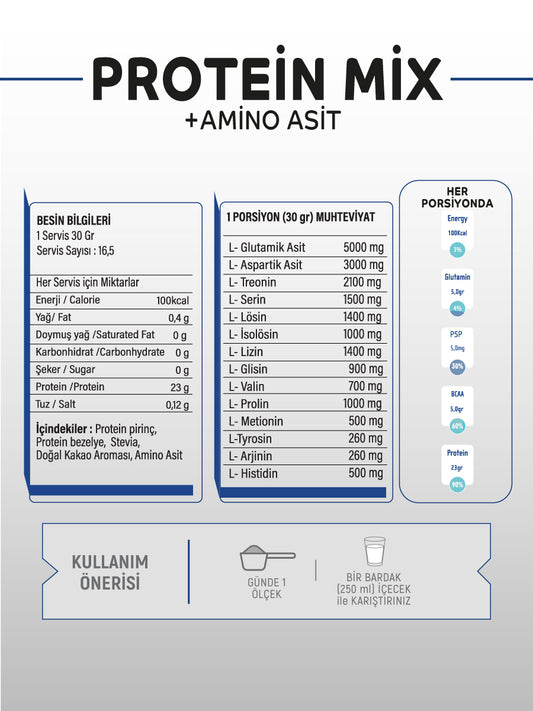 PROTEİN MİX+ AMİNO ASİT 500GR SPORCU BESİNİ